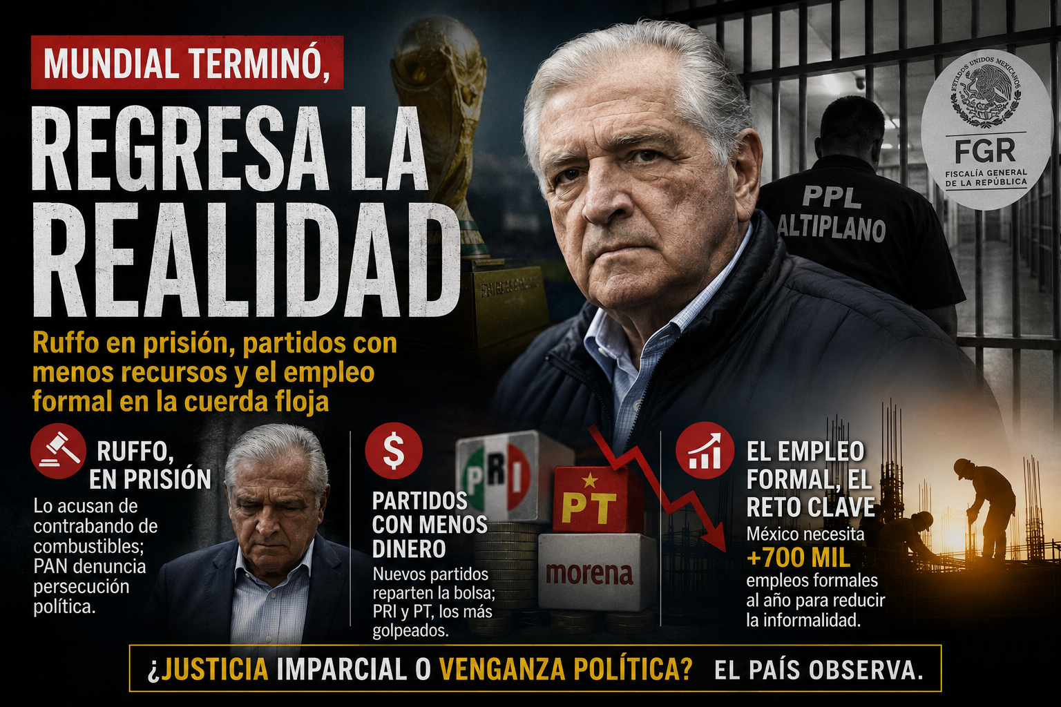 Terminó el Mundial y regresó la realidad: Ruffo sacude al PAN, los partidos pierden recursos y el IMSS enfrenta el reto de 700 mil empleos